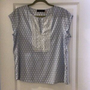 Ivanka Tump Light Blue and White Lace Front Blouse Size L